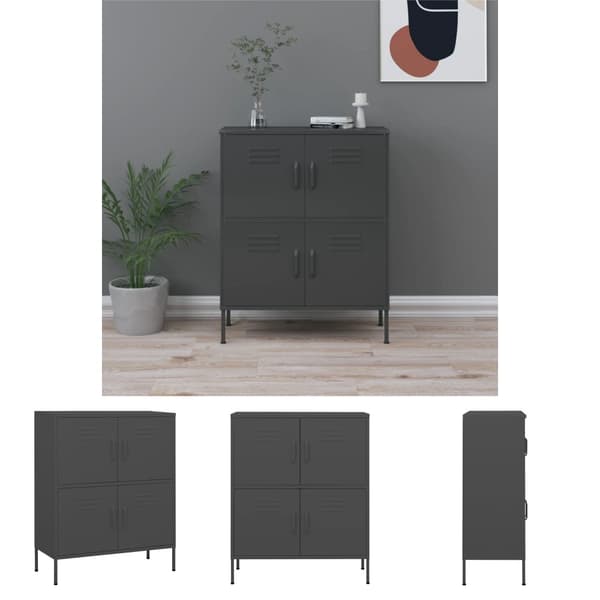 The Living Store opbevaringsskab 80x35x101,5 cm stål antracitgrå -  Opbevaringsskabe