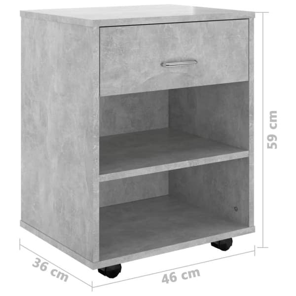 The Living Store rulleskab 46x36x59 cm konstrueret træ betongrå - Opbevaringsskabe