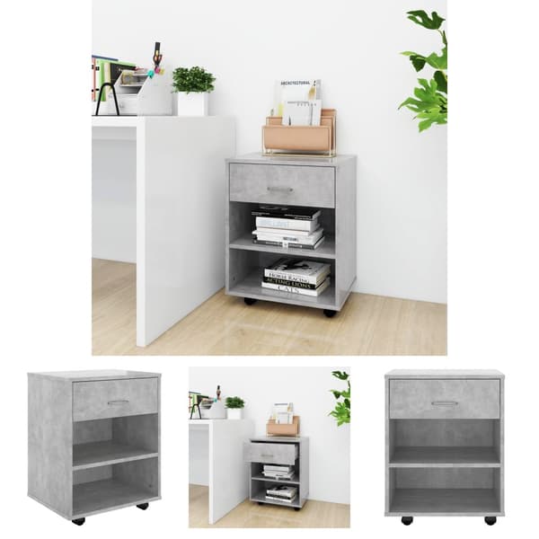 The Living Store rulleskab 46x36x59 cm konstrueret træ betongrå - Opbevaringsskabe