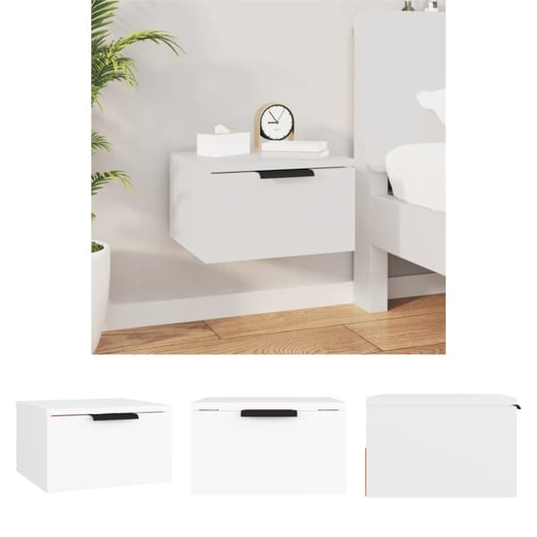The Living Store væghængt sengebord 34x30x20 cm hvid -  Opbevaringsskabe
