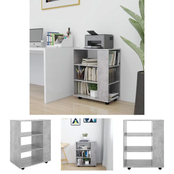The Living Store rulleskab 60x35x75 cm konstrueret træ betongrå -  Opbevaringsskabe