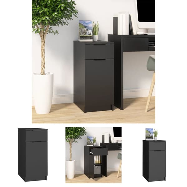 The Living Store skrivebordsskab 33,5x50x75 cm konstrueret træ sort - Opbevaringsskabe