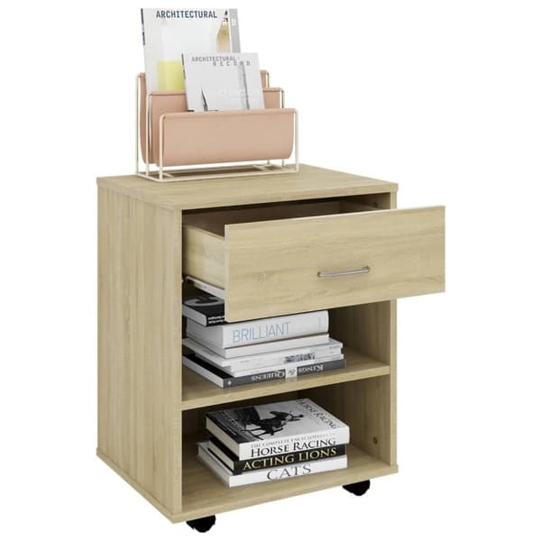 The Living Store skab med hjul 46x36x59 cm konstrueret træ sonoma-eg - Opbevaringsskabe