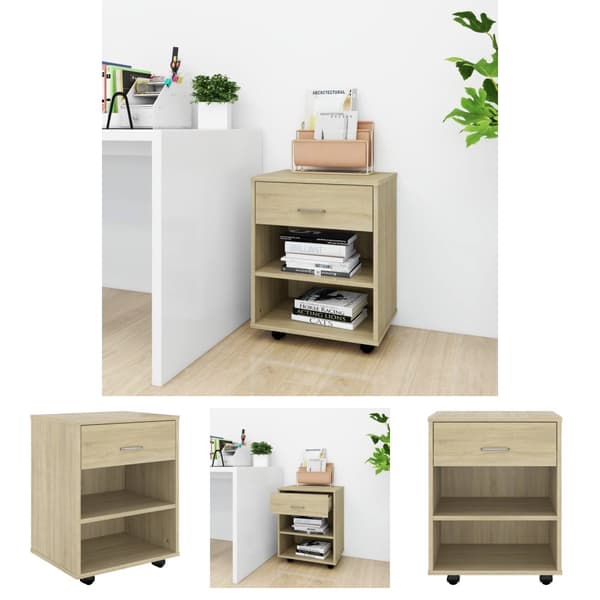 The Living Store skab med hjul 46x36x59 cm konstrueret træ sonoma-eg - Opbevaringsskabe