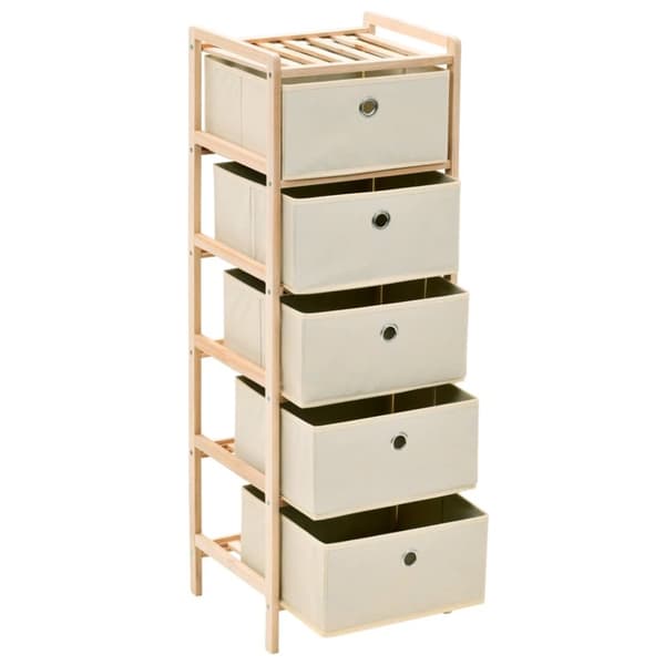 The Living Store opbevaringsstativ med 5 stofkurve cedertræ beige -  Opbevaringsskabe