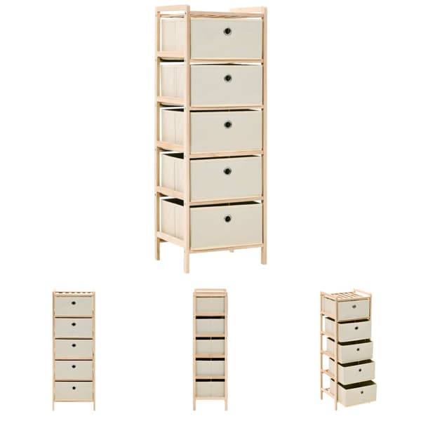 The Living Store opbevaringsstativ med 5 stofkurve cedertræ beige -  Opbevaringsskabe