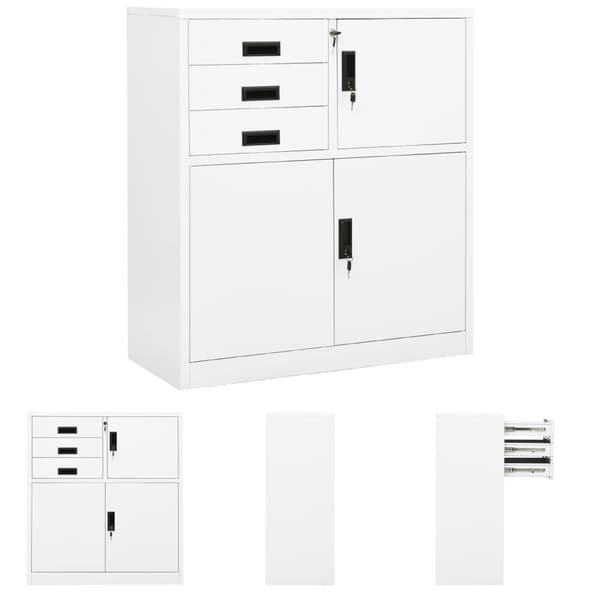 The Living Store kontorskab 90x40x102 cm stål hvid -  Opbevaringsskabe