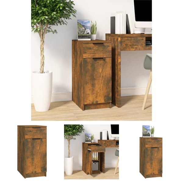 The Living Store skrivebord 33,5x50x75 cm konstrueret træ røget egetræsfarve -  Opbevaringsskabe