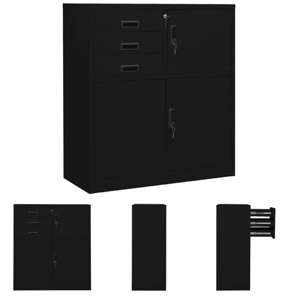 The Living Store Dokumentskåp svart 90x40x102 cm stål -  Förvaringsskåp & garderober