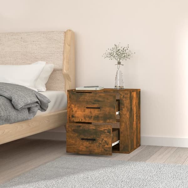 The Living Store Väggmonterat sängbord rökfärgad ek 50x36x47 cm - Förvaringsskåp & garderober