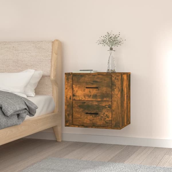 The Living Store Väggmonterat sängbord rökfärgad ek 50x36x47 cm -  Förvaringsskåp & garderober