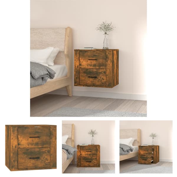 The Living Store Väggmonterat sängbord rökfärgad ek 50x36x47 cm -  Förvaringsskåp & garderober