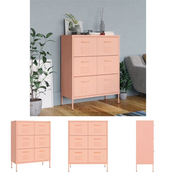The Living Store kommode 80x35x101,5 cm stål lyserød - Opbevaringsskabe