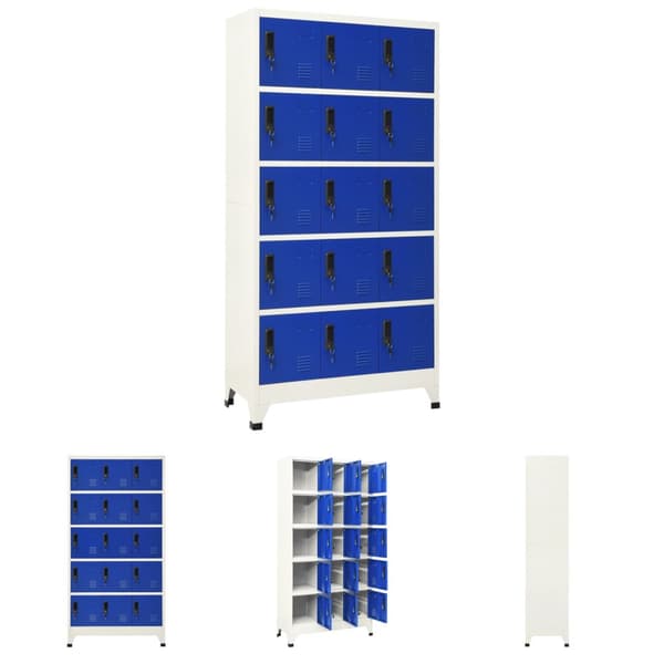 The Living Store skab 90x40x180 cm stål grå og blå -  Opbevaringsskabe