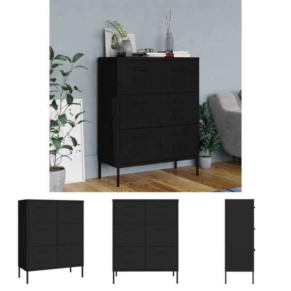 The Living Store kommode 80x35x101,5 cm stål sort - Opbevaringsskabe