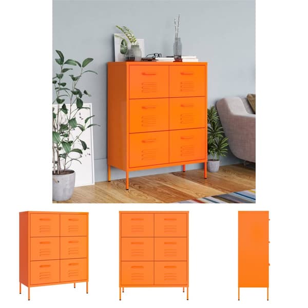The Living Store Byrå orange 80x35x101,5 cm stål - Förvaringsskåp & garderober