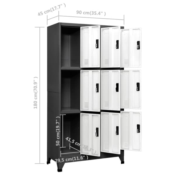 The Living Store skab 90x45x180 cm stål antracitgrå og hvid - Opbevaringsskabe