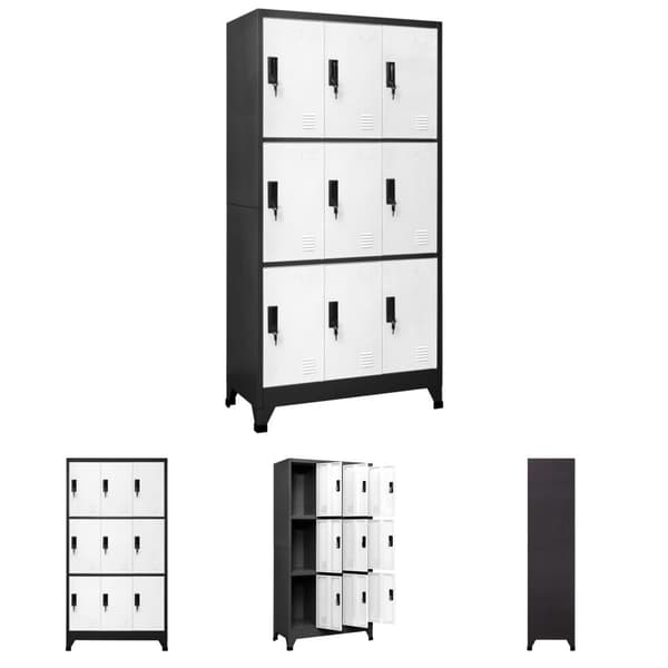 The Living Store skab 90x45x180 cm stål antracitgrå og hvid - Opbevaringsskabe