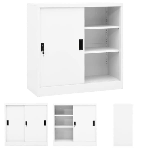 The Living Store Dokumentskåp med skjutdörr vit 90x40x90 cm stål -  Förvaringsskåp & garderober