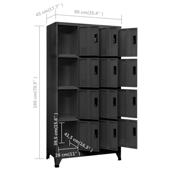The Living Store skab 90x45x180 cm stål antracitgrå - Opbevaringsskabe