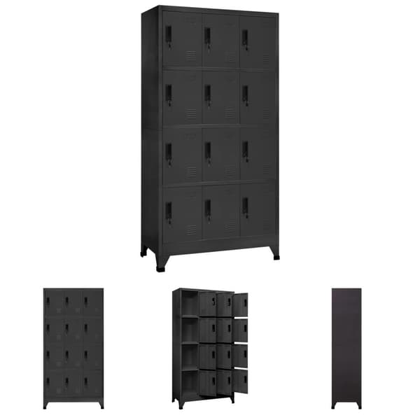 The Living Store skab 90x45x180 cm stål antracitgrå - Opbevaringsskabe