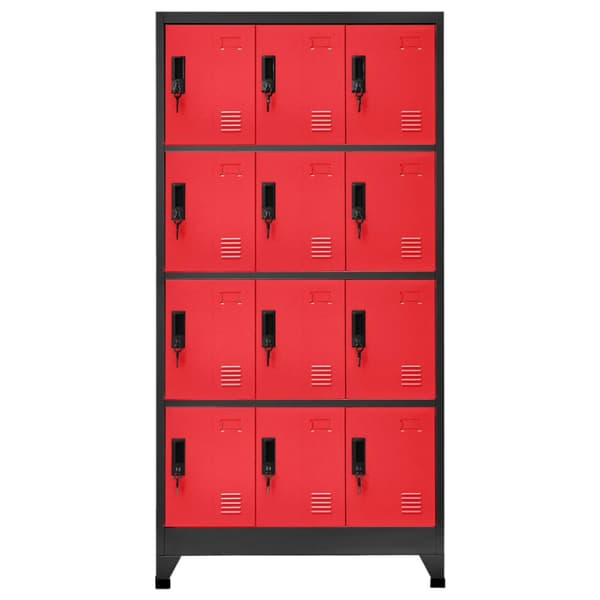 The Living Store skab 90x45x180 cm stål antracitgrå og rød - Opbevaringsskabe