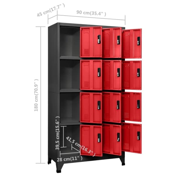 The Living Store skab 90x45x180 cm stål antracitgrå og rød - Opbevaringsskabe