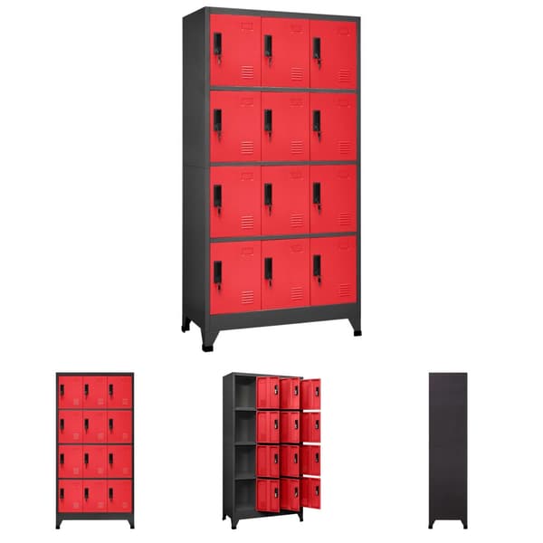 The Living Store skab 90x45x180 cm stål antracitgrå og rød - Opbevaringsskabe