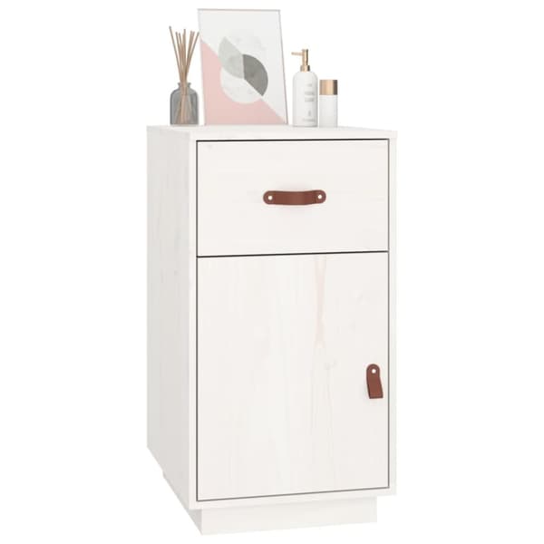 The Living Store skrivebordsskab 40x50x75 cm massivt fyrretræ hvid - Opbevaringsskabe