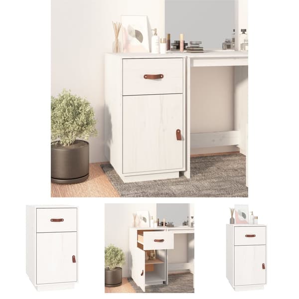 The Living Store skrivebordsskab 40x50x75 cm massivt fyrretræ hvid - Opbevaringsskabe
