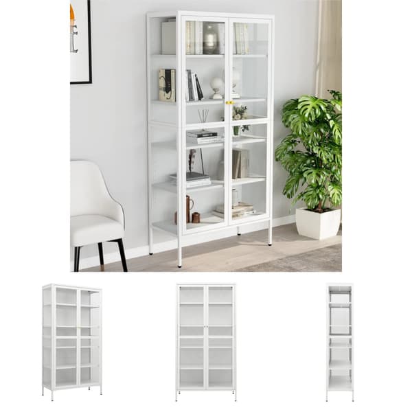 The Living Store udstillingsskab 90x40x180 cm stål og hærdet glas hvid -  Opbevaringsskabe