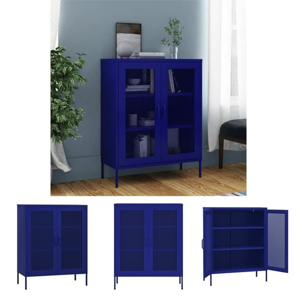 The Living Store opbevaringsskab 80x35x101,5 cm stål marineblå - Opbevaringsskabe