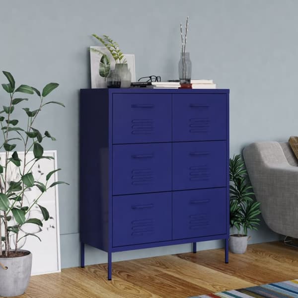The Living Store Byrå marinblå 80x35x101,5 cm stål -  Förvaringsskåp & garderober
