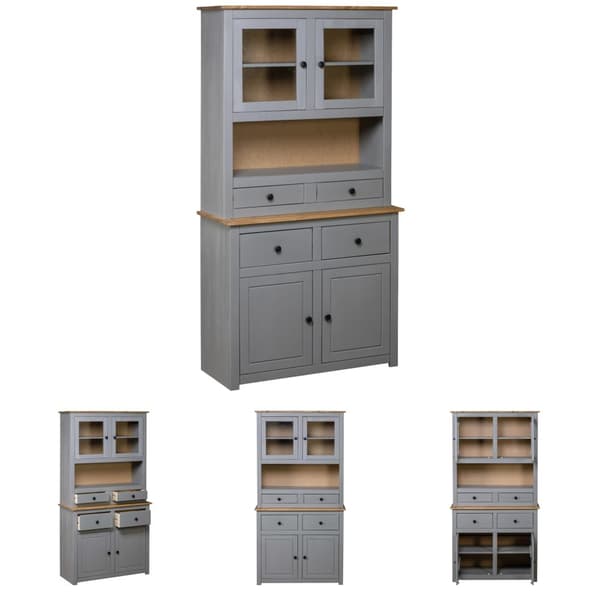 The Living Store skænk Panama-serien 93x40x80 cm massivt fyrretræ grå -  Opbevaringsskabe