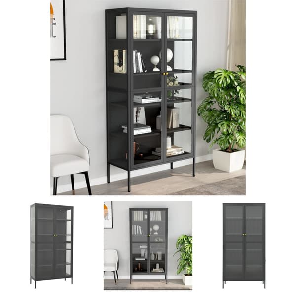 The Living Store udstillingsskab 90x40x180 cm stål og hærdet glas antracitgrå -  Opbevaringsskabe