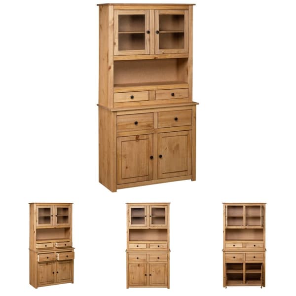 The Living Store Vitrinskåp 93x40,5x180 cm massiv furu Panama - Förvaringsskåp & garderober