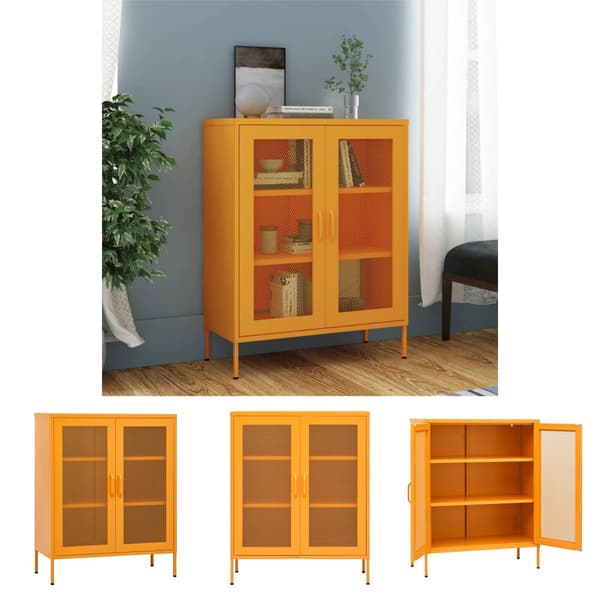 The Living Store opbevaringsskab 80x35x101,5 cm stål sennepsgul - Opbevaringsskabe