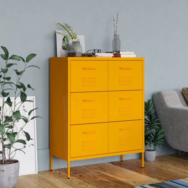 The Living Store kommode 80x35x101,5 cm stål sennepsgul - Opbevaringsskabe