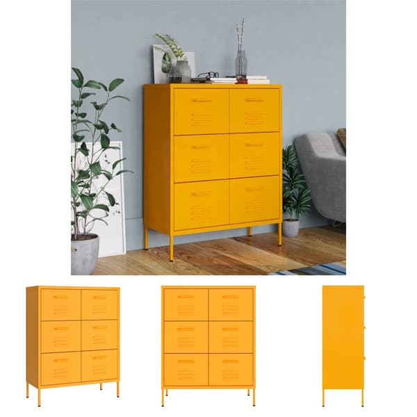 The Living Store kommode 80x35x101,5 cm stål sennepsgul - Opbevaringsskabe