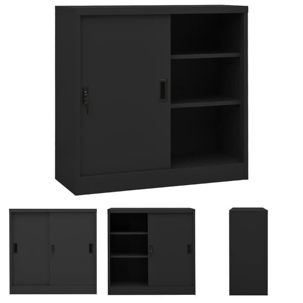The Living Store Dokumentskåp med skjutdörr antracit 90x40x90 cm stål - Förvaringsskåp & garderober