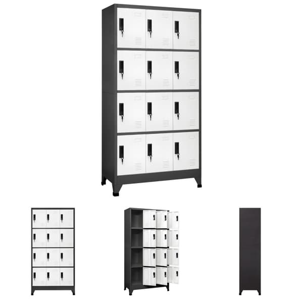 The Living Store skab 90x45x180 cm stål antracitgrå og hvid -  Opbevaringsskabe