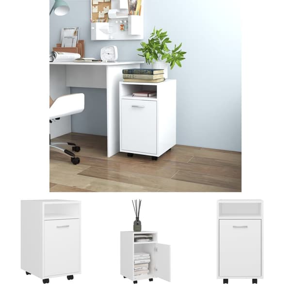 The Living Store sideskab med hjul 33x38x60 cm konstrueret træ hvid -  Opbevaringsskabe