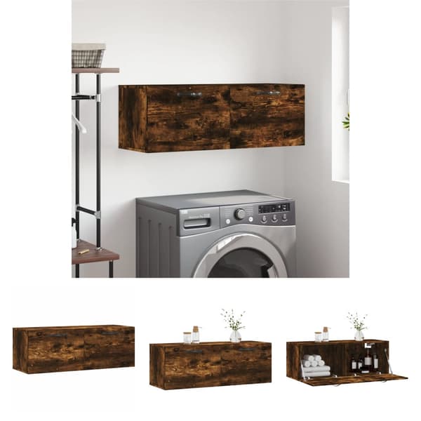 The Living Store Väggskåp rökfärgad ek 100x36,5x35 cm konstruerat trä -  Förvaringsskåp & garderober