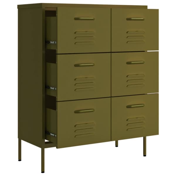 The Living Store kommode 80x35x101,5 cm stål olivengrøn - Opbevaringsskabe
