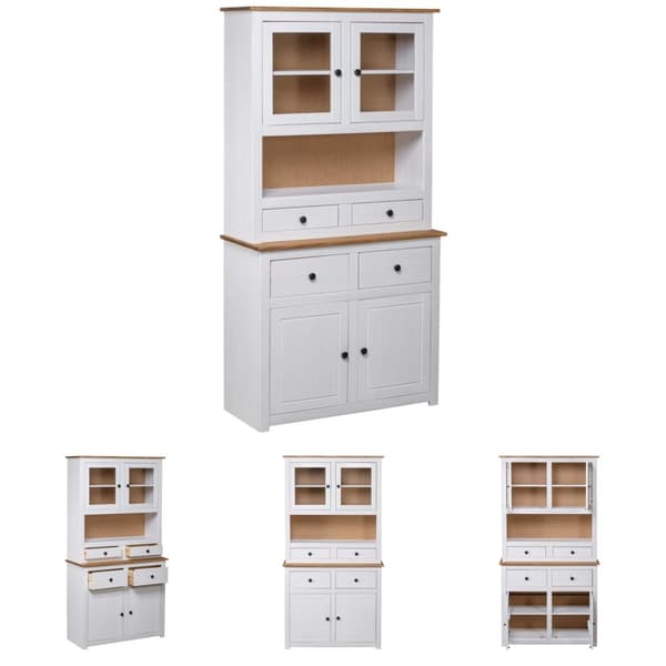 The Living Store Vitrinskåp vit 93x40,5x180 cm massiv furu panama -  Förvaringsskåp & garderober