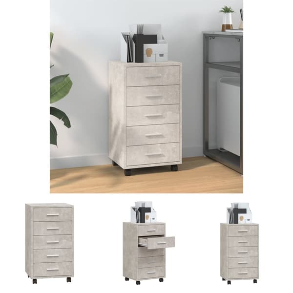 The Living Store kommode med hjul konstrueret træ betongrå -  Opbevaringsskabe