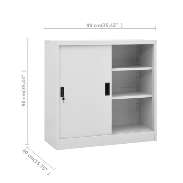 The Living Store kontorskab med skydedøre 90x40x90 cm stål lysegrå -  Opbevaringsskabe