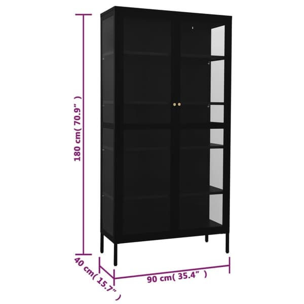 The Living Store udstillingsskab 90x40x180 cm stål og hærdet glas sort -  Opbevaringsskabe