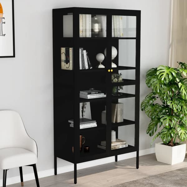 The Living Store udstillingsskab 90x40x180 cm stål og hærdet glas sort -  Opbevaringsskabe