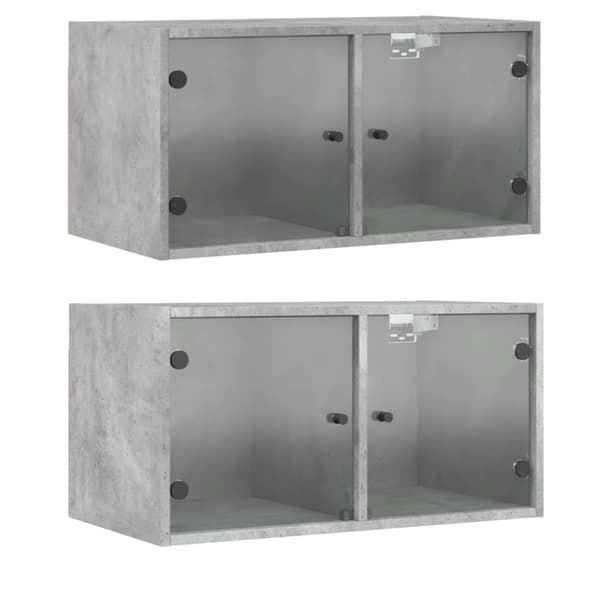 The Living Store vægskabe 2 stk. med glaslåger 68,5x37x35 cm betongrå -  Opbevaringsskabe